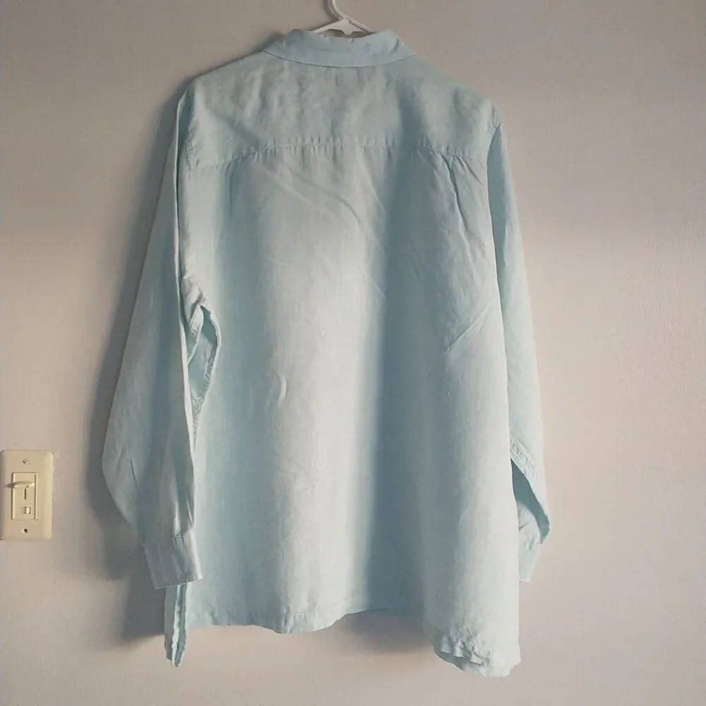 Lands End Shirt Tunic Dress Womens 20W 2X Blue Buttons Long Line Sleeve Slits